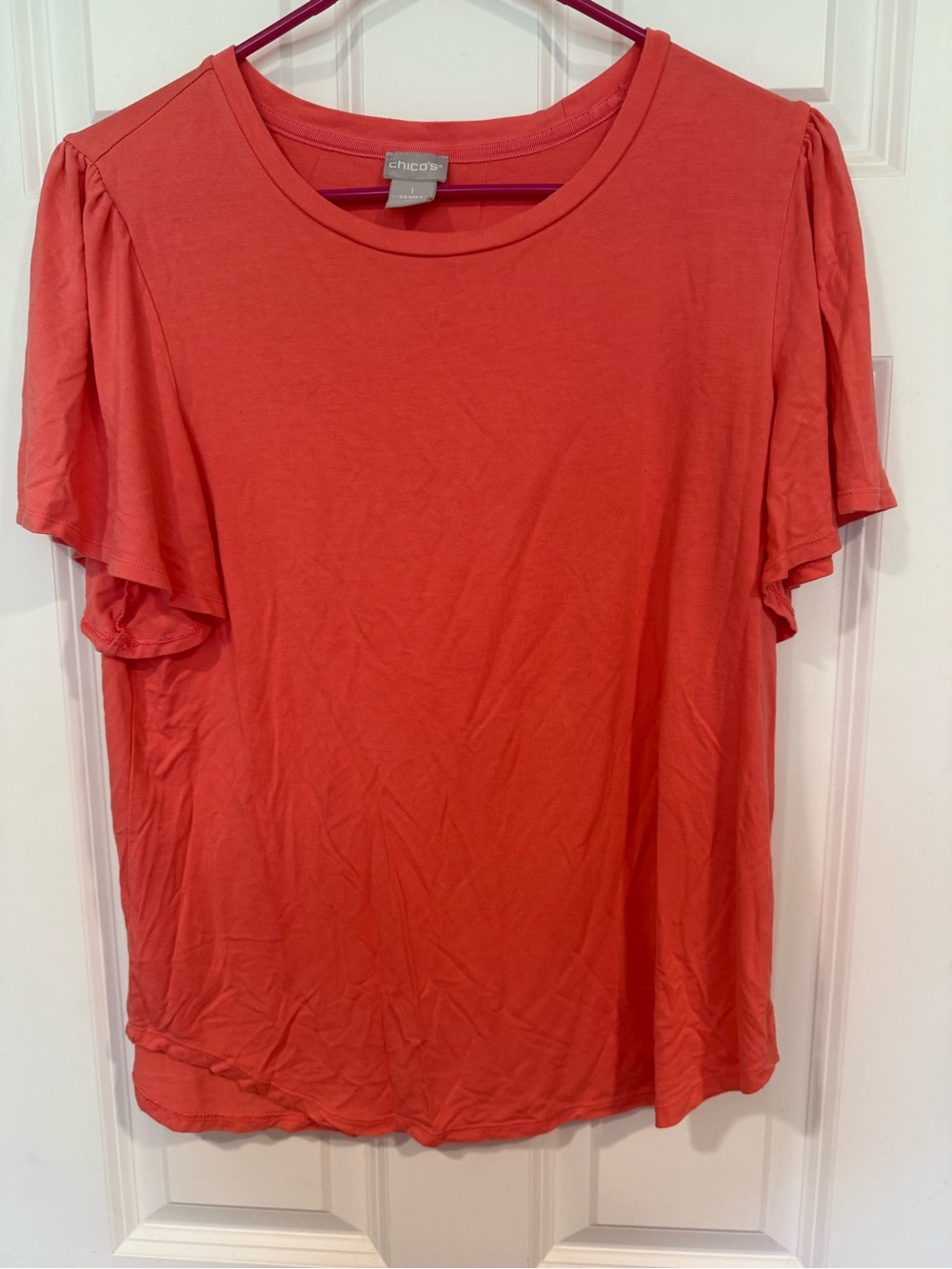 Chico's Coral Ruffled Sleeve Tee